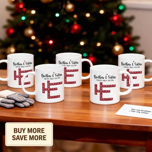 Brothers And Sisters Forever Linked Together Festive Theme Crossword Puzzle Art - Personalized Mug - Gift For Siblings, Family Brothers And Sisters Forever Linked Together Festive Theme Crossword Puzzle Art - Personalized Mug - Gift For Siblings, Family