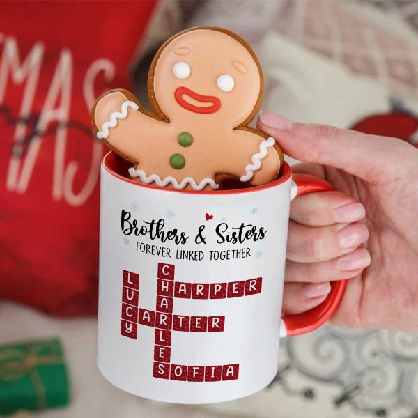 Brothers And Sisters Forever Linked Together Festive Theme Crossword Puzzle Art - Personalized Mug - Gift For Siblings, Family Brothers And Sisters Forever Linked Together Festive Theme Crossword Puzzle Art - Personalized Mug - Gift For Siblings, Family