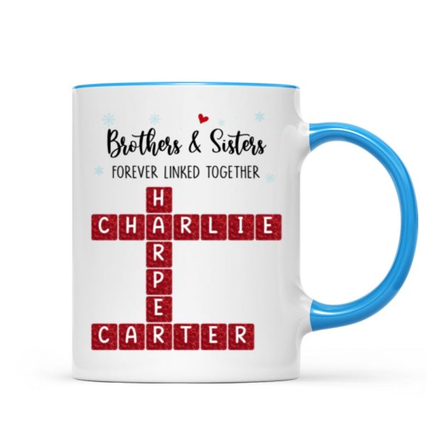 Brothers And Sisters Forever Linked Together Festive Theme Crossword Puzzle Art - Personalized Mug - Gift For Siblings, Family Brothers And Sisters Forever Linked Together Festive Theme Crossword Puzzle Art - Personalized Mug - Gift For Siblings, Family
