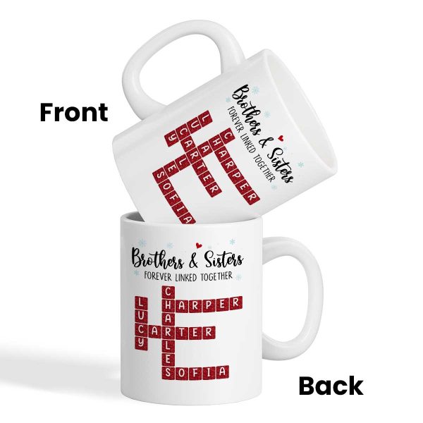 Brothers And Sisters Forever Linked Together Festive Theme Crossword Puzzle Art - Personalized Mug - Gift For Siblings, Family Brothers And Sisters Forever Linked Together Festive Theme Crossword Puzzle Art - Personalized Mug - Gift For Siblings, Family