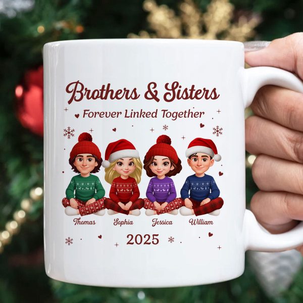 Brothers Sisters Forever Linked Together - Personalized Mug - Christmas Gift For Brothers, Sisters, Siblings