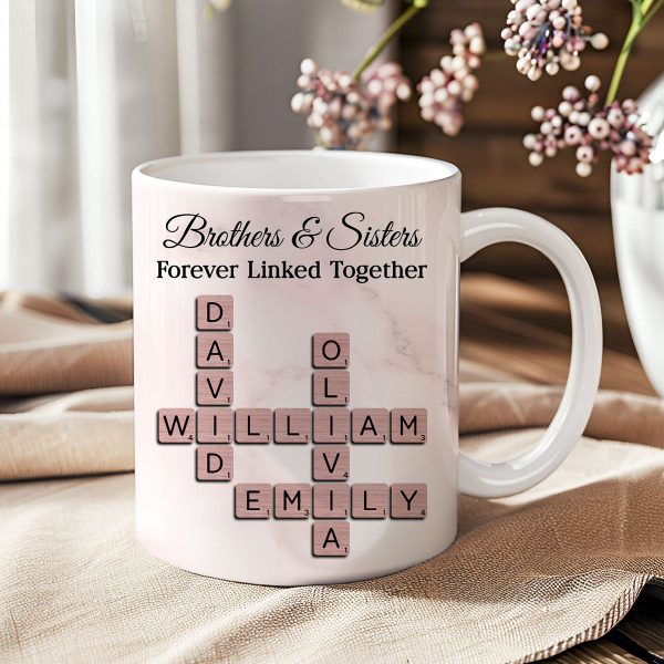Brothers Sisters Forever Linked Together Crossword - Personalized Mug - Sentimental Gift for Siblings Brothers Sisters Forever Linked Together Crossword - Personalized Mug - Sentimental Gift for Siblings