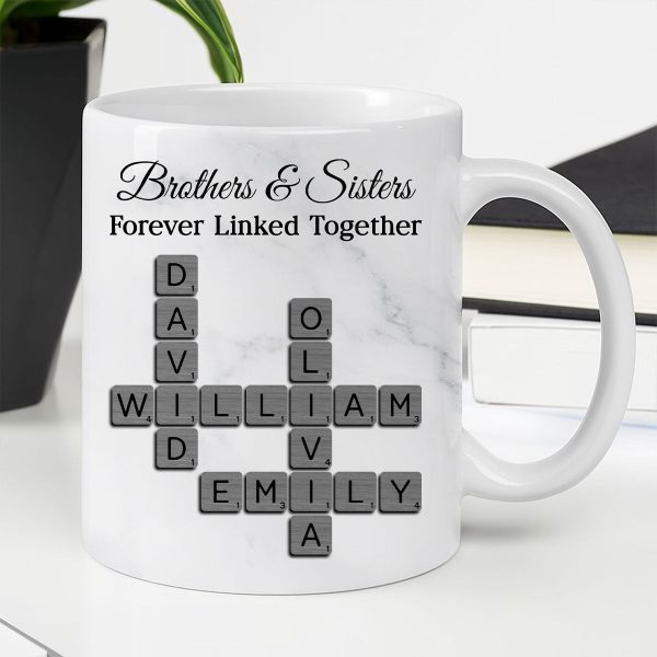 Brothers Sisters Forever Linked Together Crossword - Personalized Mug - Sentimental Gift for Siblings Brothers Sisters Forever Linked Together Crossword - Personalized Mug - Sentimental Gift for Siblings