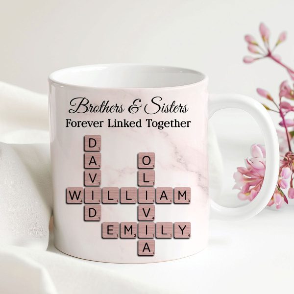 Brothers Sisters Forever Linked Together Crossword - Personalized Mug - Sentimental Gift for Siblings Brothers Sisters Forever Linked Together Crossword - Personalized Mug - Sentimental Gift for Siblings