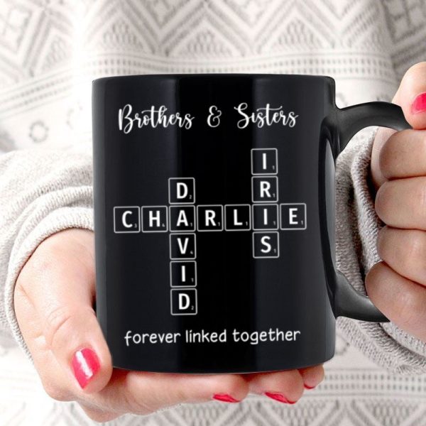 Brothers & Sisters Siblings Family Forever Linked Crossword Outline Personalized Mug Brothers & Sisters Siblings Family Forever Linked Crossword Outline Personalized Mug