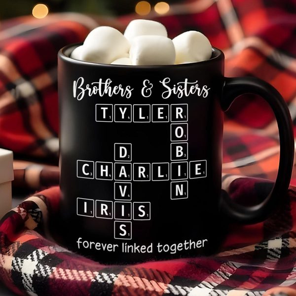 Brothers & Sisters Siblings Family Forever Linked Crossword Outline Personalized Mug Brothers & Sisters Siblings Family Forever Linked Crossword Outline Personalized Mug
