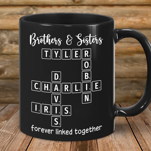 Brothers & Sisters Siblings Family Forever Linked Crossword Outline Personalized Mug Brothers & Sisters Siblings Family Forever Linked Crossword Outline Personalized Mug