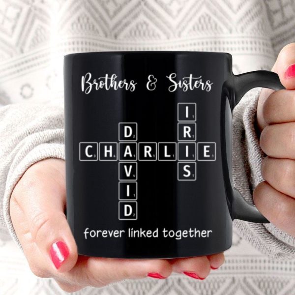 Brothers & Sisters Siblings Family Forever Linked Crossword Outline Personalized Mug Brothers & Sisters Siblings Family Forever Linked Crossword Outline Personalized Mug