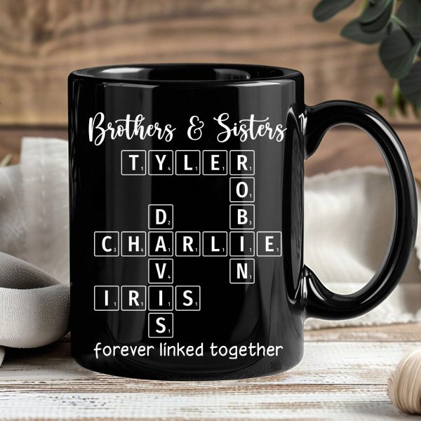 Brothers & Sisters Siblings Family Forever Linked Crossword Outline Personalized Mug Brothers & Sisters Siblings Family Forever Linked Crossword Outline Personalized Mug