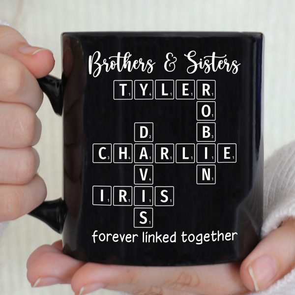 Brothers & Sisters Siblings Family Forever Linked Crossword Outline Personalized Mug Brothers & Sisters Siblings Family Forever Linked Crossword Outline Personalized Mug