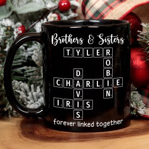 Brothers & Sisters Siblings Family Forever Linked Crossword Outline Personalized Mug