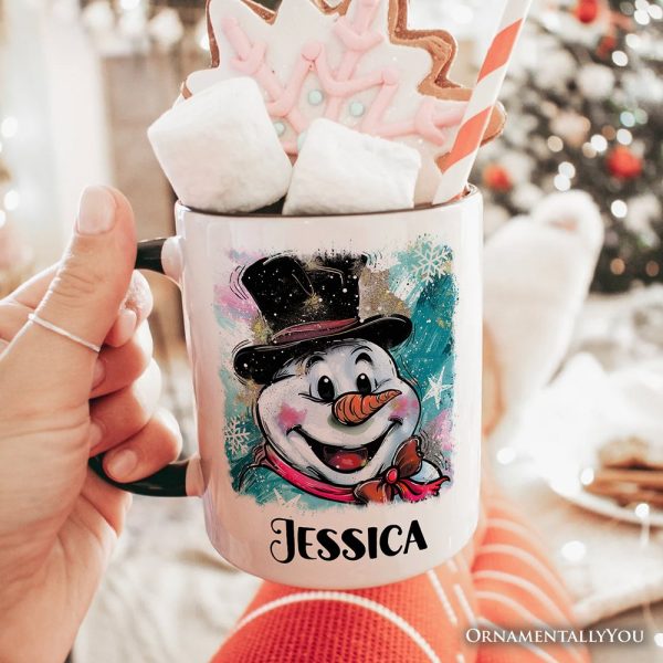 Brushstroke Cute Snowman Personalized Mug, Preppy Merry Christmas Glitter Holiday Gift with Custom Name Brushstroke Cute Snowman Personalized Mug, Preppy Merry Christmas Glitter Holiday Gift with Custom Name