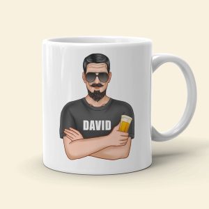 Built Beard Tough - Personalized White Mug - Gift for Dad - Man with Arms Crossed