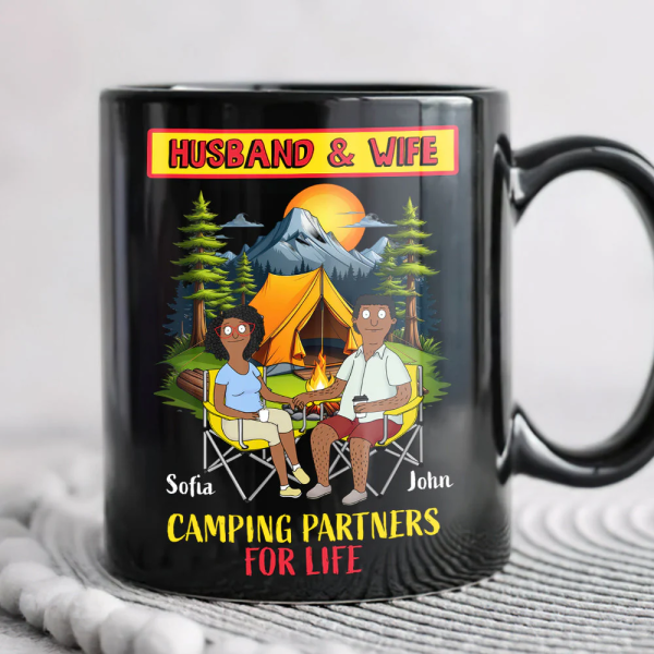 Burger Couple Camping Partners for Life - Personalized Mug - Gift For Camping Couple, Husband Wife, Anniversary | CL55