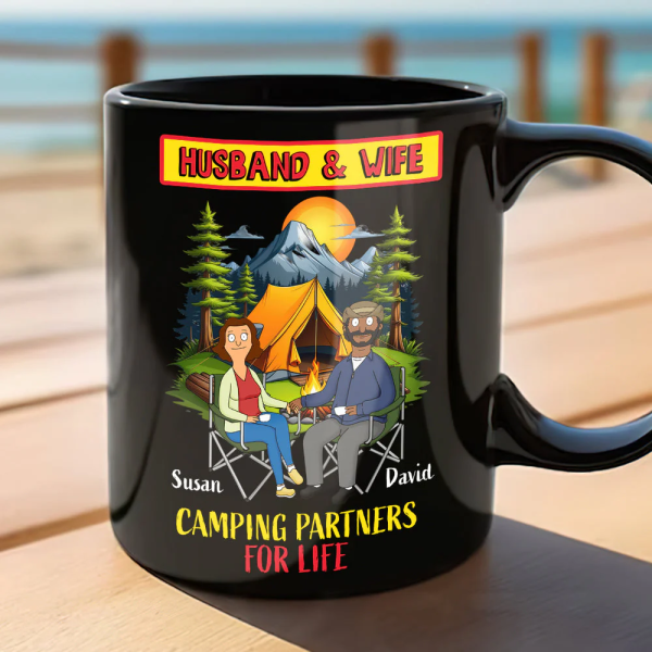 Burger Couple Camping Partners for Life - Personalized Mug - Gift For Camping Couple, Husband Wife, Anniversary | CL55