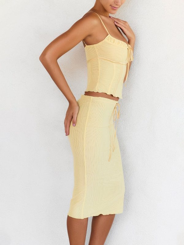 Butter Strappy Ruched Top Knee Length Skirt Set Butter Strappy Ruched Top Knee Length Skirt Set