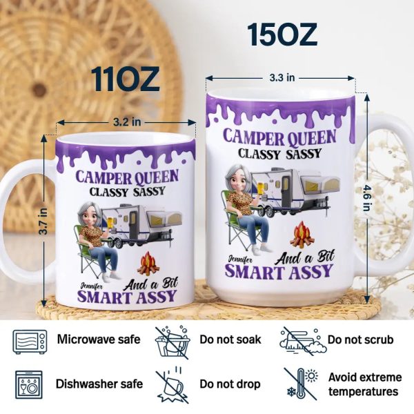 Camper Queen Classy Sassy - Personalized White Edge-to-Edge Mug Camper Queen Classy Sassy - Personalized White Edge-to-Edge Mug