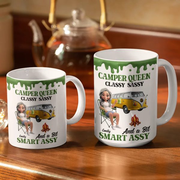Camper Queen Classy Sassy - Personalized White Edge-to-Edge Mug Camper Queen Classy Sassy - Personalized White Edge-to-Edge Mug