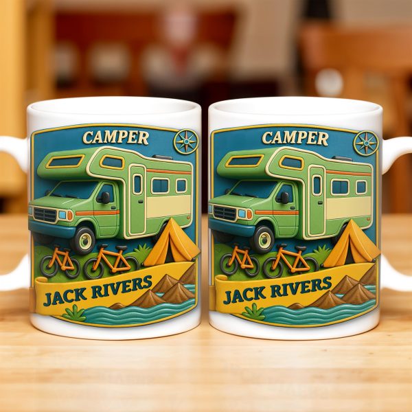 Camper, Tent, and Bicycles Design - Personalized Custom Coffee Mug - CAMP001_MG Camper, Tent, and Bicycles Design - Personalized Custom Coffee Mug - CAMP001_MG