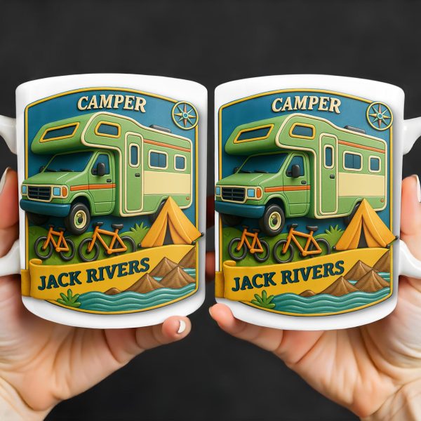 Camper, Tent, and Bicycles Design - Personalized Custom Coffee Mug - CAMP001_MG Camper, Tent, and Bicycles Design - Personalized Custom Coffee Mug - CAMP001_MG