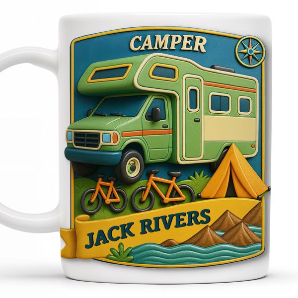 Camper, Tent, and Bicycles Design - Personalized Custom Coffee Mug - CAMP001_MG Camper, Tent, and Bicycles Design - Personalized Custom Coffee Mug - CAMP001_MG