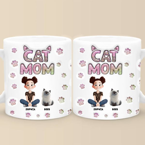 Cartoon Cat Mom Lovely Chibi - Personalized 3D Inflated Effect Ceramic Mug - Gift For Cat Lovers | CLP15 NA94 Cartoon Cat Mom Lovely Chibi - Personalized 3D Inflated Effect Ceramic Mug - Gift For Cat Lovers | CLP15 NA94
