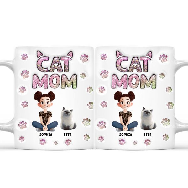 Cartoon Cat Mom Lovely Chibi - Personalized 3D Inflated Effect Ceramic Mug - Gift For Cat Lovers | CLP15 NA94 Cartoon Cat Mom Lovely Chibi - Personalized 3D Inflated Effect Ceramic Mug - Gift For Cat Lovers | CLP15 NA94
