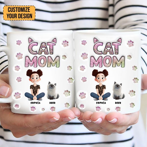 Cartoon Cat Mom Lovely Chibi - Personalized 3D Inflated Effect Ceramic Mug - Gift For Cat Lovers | CLP15 NA94 Cartoon Cat Mom Lovely Chibi - Personalized 3D Inflated Effect Ceramic Mug - Gift For Cat Lovers | CLP15 NA94