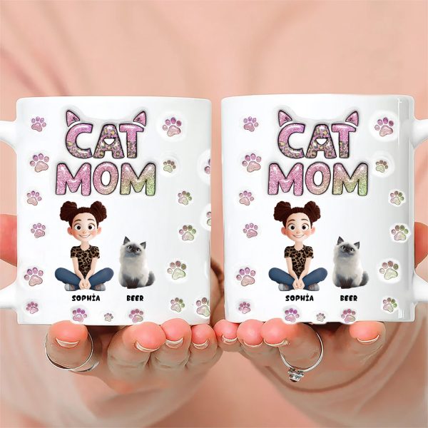 Cartoon Cat Mom Lovely Chibi - Personalized 3D Inflated Effect Ceramic Mug - Gift For Cat Lovers | CLP15 NA94 Cartoon Cat Mom Lovely Chibi - Personalized 3D Inflated Effect Ceramic Mug - Gift For Cat Lovers | CLP15 NA94