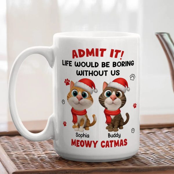 Cartoon Cat Mug, Customizable Festive Design for Christmas, Playful Holiday Cheer, a Unique Gift for Cat Lovers