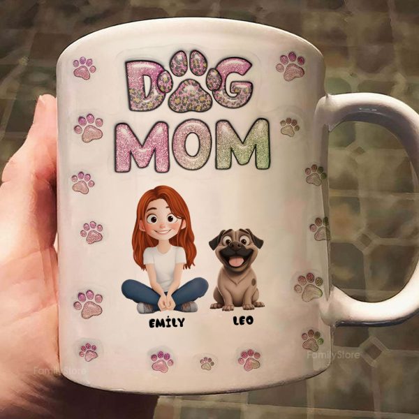 Cartoon Dog Mom Lovely Chibi - Personalized 3D Inflated Effect Ceramic Mug - Gift For Dog Lovers | CLP15 NA94