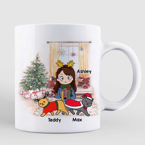 Cartoon Girl Loves Christmas And Cats Personalized AOP Coffee Mug Cartoon Girl Loves Christmas And Cats Personalized AOP Coffee Mug