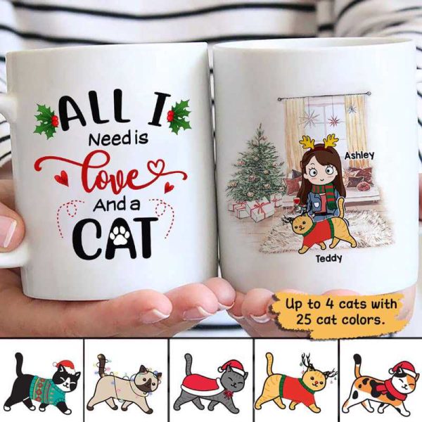 Cartoon Girl Loves Christmas And Cats Personalized AOP Coffee Mug Cartoon Girl Loves Christmas And Cats Personalized AOP Coffee Mug
