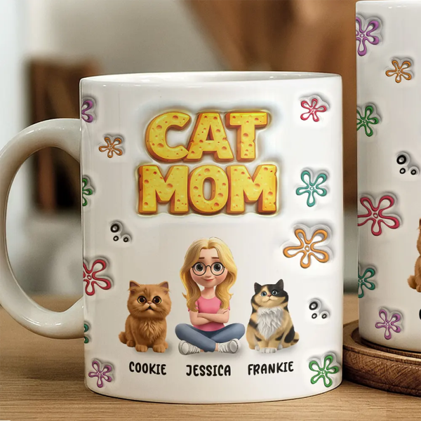 Cat Dog Mom Sponge 3D Inflated Effect Printed - Personalized White Edge-to-Edge Mug Cat Dog Mom Sponge 3D Inflated Effect Printed - Personalized White Edge-to-Edge Mug