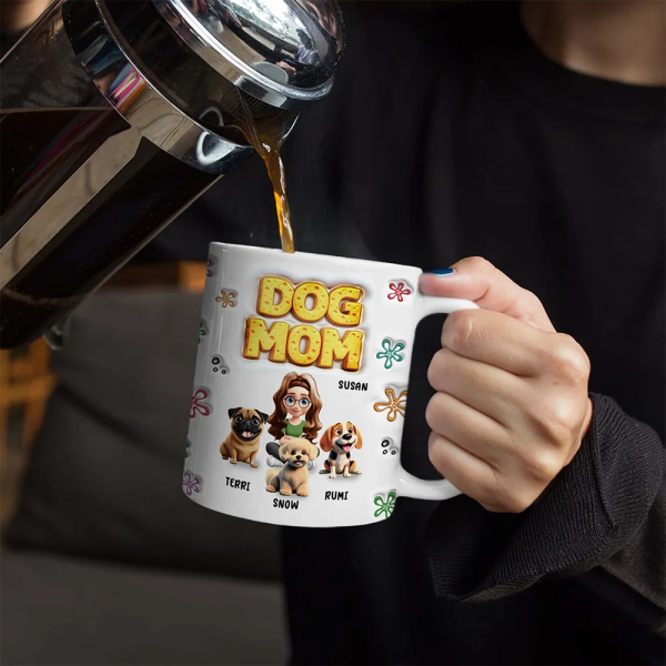 Cat Dog Mom Sponge 3D Inflated Effect Printed - Personalized White Edge-to-Edge Mug Cat Dog Mom Sponge 3D Inflated Effect Printed - Personalized White Edge-to-Edge Mug