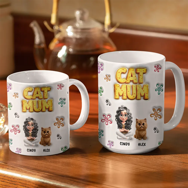 Cat Dog Mom Sponge 3D Inflated Effect Printed - Personalized White Edge-to-Edge Mug Cat Dog Mom Sponge 3D Inflated Effect Printed - Personalized White Edge-to-Edge Mug