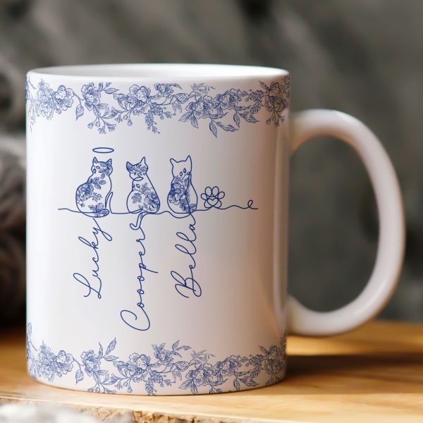 Cat Line Art Toile De Jouy Style Gift For Cat Lovers - Personalized Mug Cat Line Art Toile De Jouy Style Gift For Cat Lovers - Personalized Mug