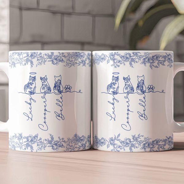 Cat Line Art Toile De Jouy Style Gift For Cat Lovers - Personalized Mug Cat Line Art Toile De Jouy Style Gift For Cat Lovers - Personalized Mug