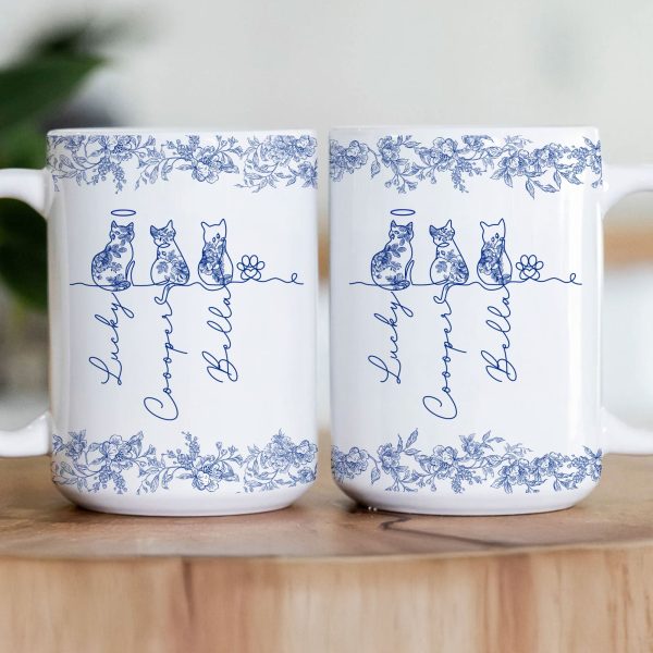Cat Line Art Toile De Jouy Style Gift For Cat Lovers - Personalized Mug Cat Line Art Toile De Jouy Style Gift For Cat Lovers - Personalized Mug