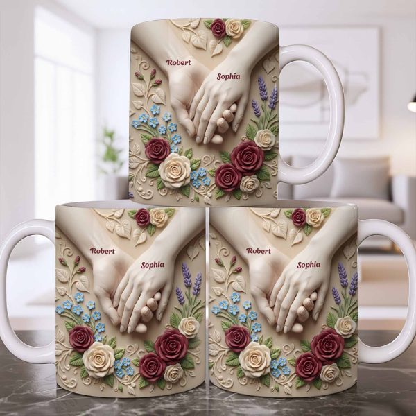 Celebrate Love And Commitment, Hands And Roses - Personalized Custom Coffee Mug - CPL1187_MG Celebrate Love And Commitment, Hands And Roses - Personalized Custom Coffee Mug - CPL1187_MG