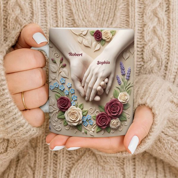 Celebrate Love And Commitment, Hands And Roses - Personalized Custom Coffee Mug - CPL1187_MG Celebrate Love And Commitment, Hands And Roses - Personalized Custom Coffee Mug - CPL1187_MG