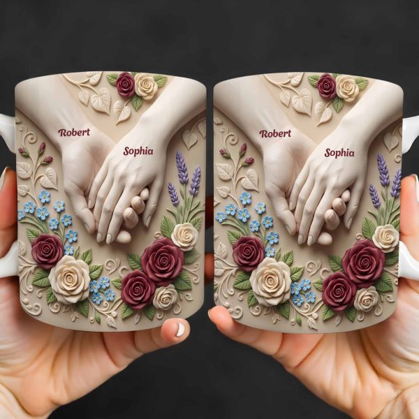 Celebrate Love And Commitment, Hands And Roses - Personalized Custom Coffee Mug - CPL1187_MG Celebrate Love And Commitment, Hands And Roses - Personalized Custom Coffee Mug - CPL1187_MG