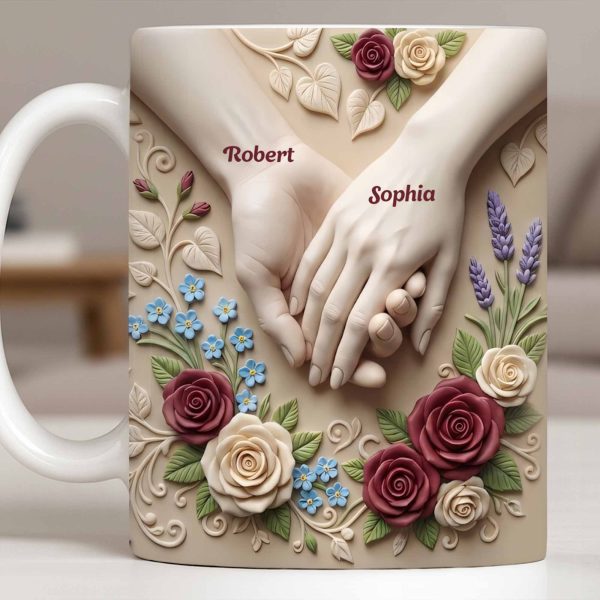 Celebrate Love And Commitment, Hands And Roses - Personalized Custom Coffee Mug - CPL1187_MG Celebrate Love And Commitment, Hands And Roses - Personalized Custom Coffee Mug - CPL1187_MG