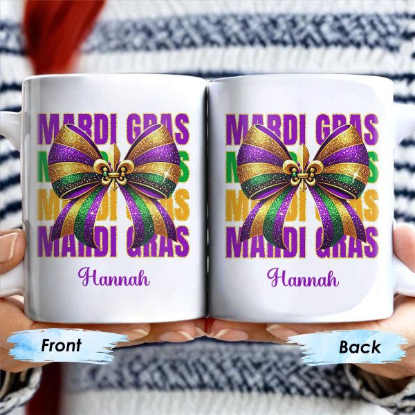 Celebrate Mardi Gras With Festive Bow Design - Personalized Custom Coffee Mug - FAM266_MG