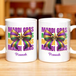 Celebrate Mardi Gras With Festive Bow Design - Personalized Custom Coffee Mug - FAM266_MG