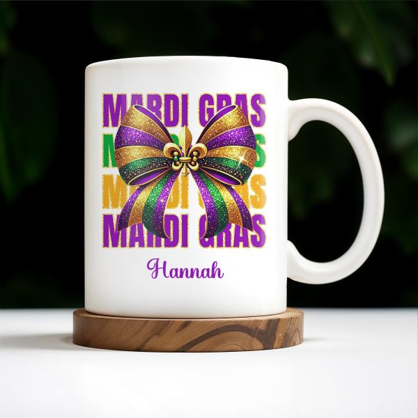 Celebrate Mardi Gras With Festive Bow Design - Personalized Custom Coffee Mug - FAM266_MG