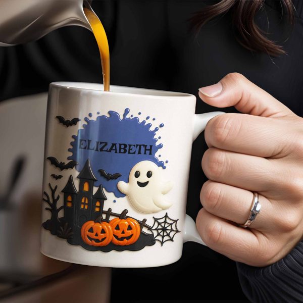 Celebrate Spooky Fun With Our Friendly Ghost And Haunted House - Personalized Custom Coffee Mug - HALW060_MG Celebrate Spooky Fun With Our Friendly Ghost And Haunted House - Personalized Custom Coffee Mug - HALW060_MG