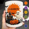 Celebrate Spooky Fun With Our Friendly Ghost And Haunted House - Personalized Custom Coffee Mug - HALW060_MG Celebrate Spooky Fun With Our Friendly Ghost And Haunted House - Personalized Custom Coffee Mug - HALW060_MG