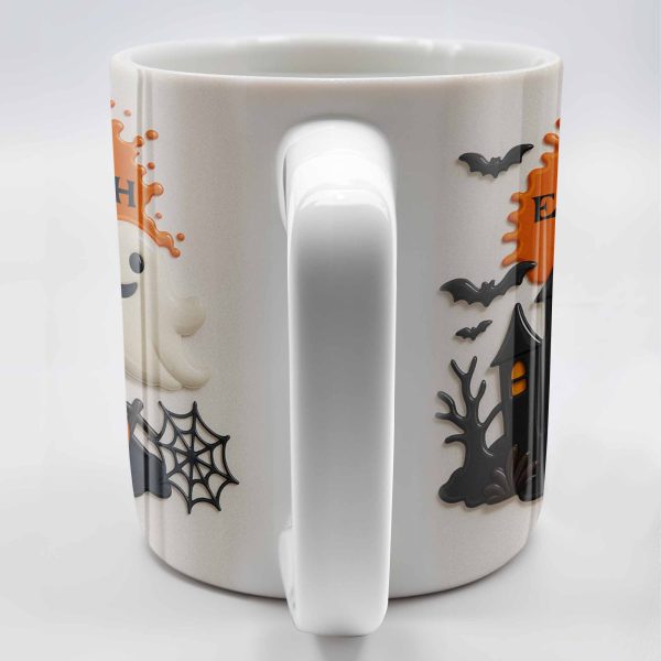 Celebrate Spooky Fun With Our Friendly Ghost And Haunted House - Personalized Custom Coffee Mug - HALW060_MG Celebrate Spooky Fun With Our Friendly Ghost And Haunted House - Personalized Custom Coffee Mug - HALW060_MG