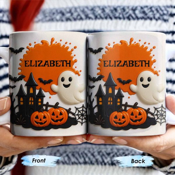 Celebrate Spooky Fun With Our Friendly Ghost And Haunted House - Personalized Custom Coffee Mug - HALW060_MG Celebrate Spooky Fun With Our Friendly Ghost And Haunted House - Personalized Custom Coffee Mug - HALW060_MG